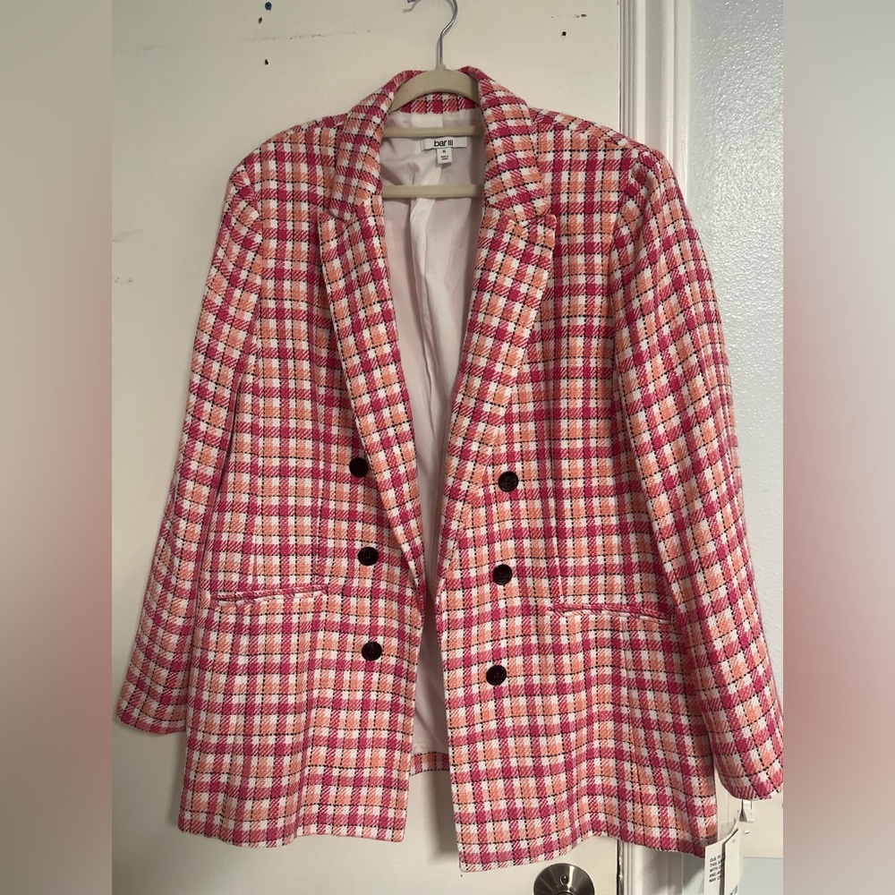 Bar III Women's Pink and White Plaid tweed Blazer